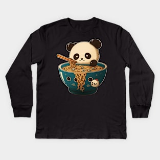 kawaii cute panda eating ramen Kids Long Sleeve T-Shirt